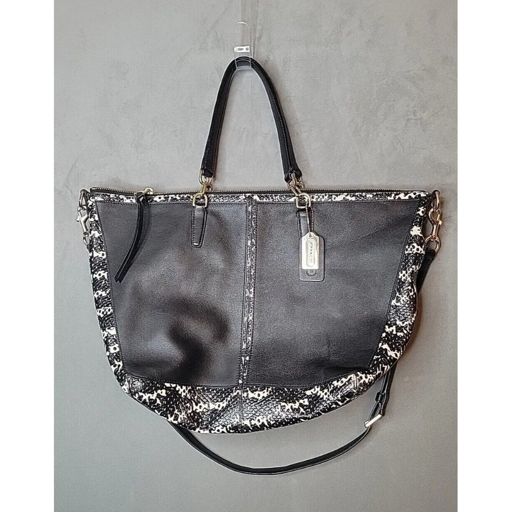 Coach Leather Bleecker Cooper Tote Shoulder Bag Black Python Top Zip - Picture 1 of 15